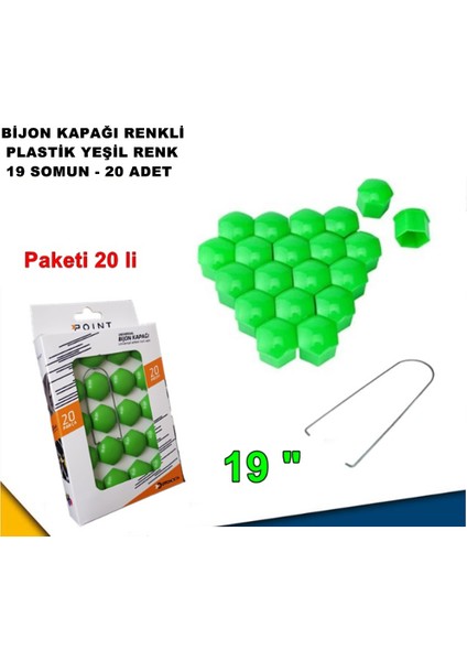 Renkli Bijon Kapağı Plastik Yeşil Renk Altıgen 19 mm Bijon Uyumlu 20 Adet - Caraks