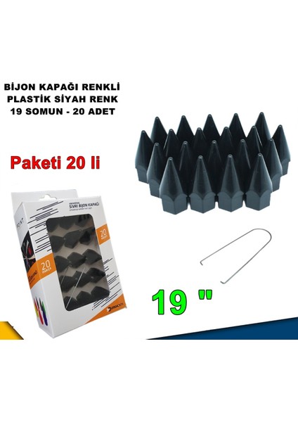 Sivri Mermi Tip Bijon Kapağı Plastik Siyah Renk 19 mm Bijon Uyumlu 20 Adet - Caraks