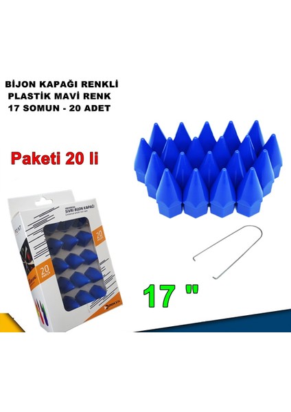 Sivri Mermi Tip Bijon Kapağı Plastik Mavi Renk 17 mm Bijon Uyumlu 20 Adet - Caraks