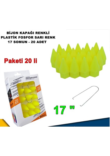 Sivri Mermi Tip Bijon Kapağı Plastik Fosfor Sarı Renk 17 mm Bijon Uyumlu 20 Adet - Caraks