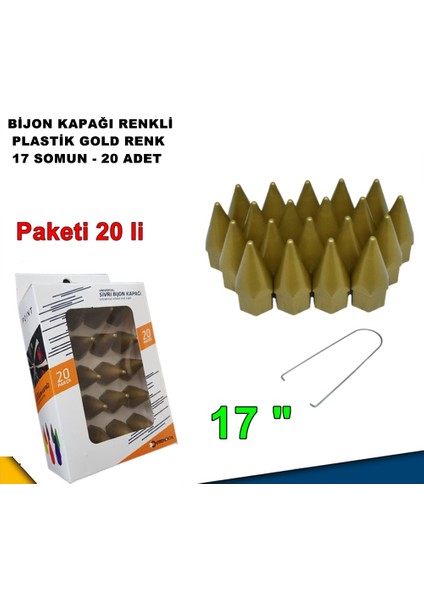 Sivri Mermi Tip Bijon Kapağı Plastik Gold Renk 17 mm Bijon Uyumlu 20 Adet - Caraks