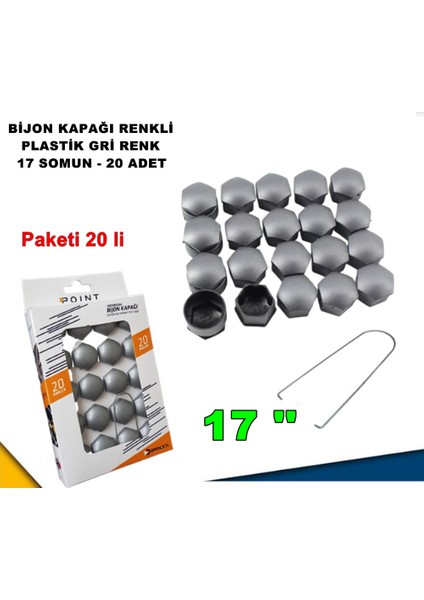 Renkli Bijon Kapağı Plastik Gri Renk Altıgen 17 mm Bijon Uyumlu 20 Adet - Caraks