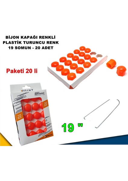 Renkli Bijon Kapağı Plastik Turuncu Renk Altıgen 19 mm Bijon Uyumlu 20 Adet - Caraks