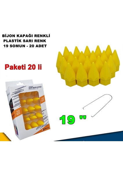 Sivri Mermi Tip Bijon Kapağı Plastik Sarı Renk 19 mm Bijon Uyumlu 20 Adet - Caraks