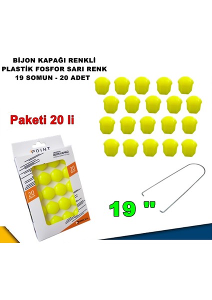 Renkli Bijon Kapağı Plastik Fosfor Sarı Renk Altıgen 19 mm Bijon Uyumlu 20 Adet - Caraks