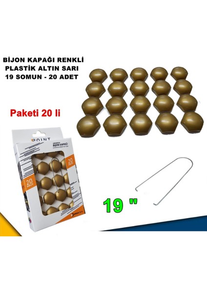 Renkli Bijon Kapağı Plastik Gold Renk Altıgen 19 mm Bijon Uyumlu 20 Adet - Caraks