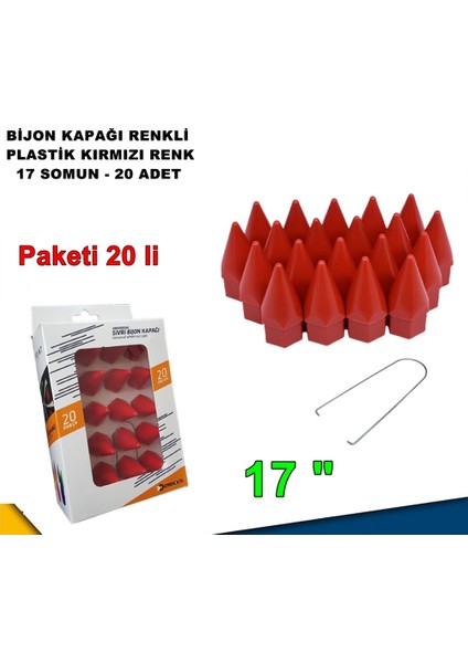 Sivri Mermi Tip Bijon Kapağı Plastik Kırmızı Renk 17 mm Bijon Uyumlu 20 Adet - Caraks modelleri