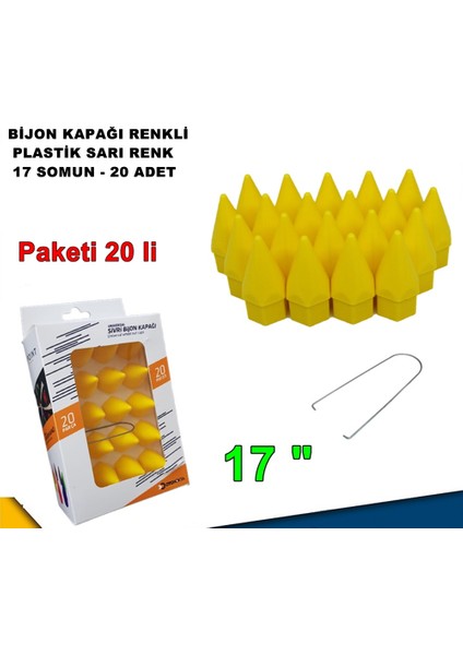 Sivri Mermi Tip Bijon Kapağı Plastik Sarı Renk 17 mm Bijon Uyumlu 20 Adet - Caraks