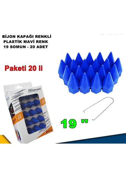 Sivri Mermi Tip Bijon Kapağı Plastik Mavi Renk 19 mm Bijon Uyumlu 20 Adet - Caraks