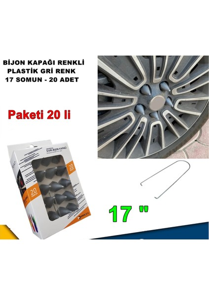 Sivri Mermi Tip Bijon Kapağı Plastik Gri Renk 17 mm Bijon Uyumlu 20 Adet - Caraks