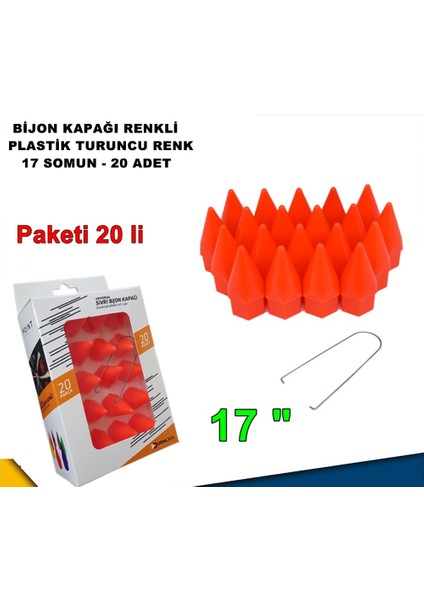 Sivri Mermi Tip Bijon Kapağı Plastik Turuncu Renk 17 mm Bijon Uyumlu 20 Adet - Caraks