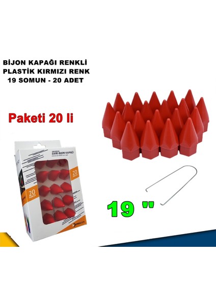 Sivri Mermi Tip Bijon Kapağı Plastik Kırmızı Renk 19 mm Bijon Uyumlu 20 Adet - Caraks