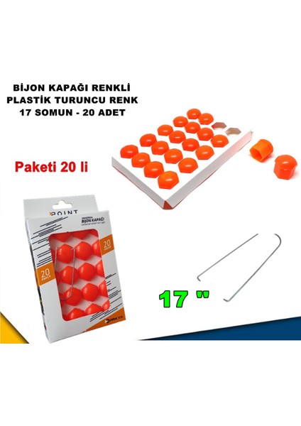 Renkli Bijon Kapağı Plastik Turuncu Renk Altıgen 17 mm Bijon Uyumlu 20 Adet - Caraks