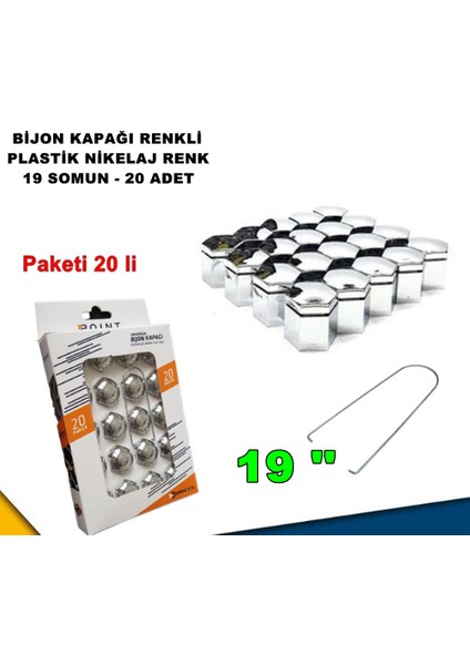 Renkli Bijon Kapağı Plastik Nikelaj Renk Altıgen 19 mm Bijon Uyumlu 20 Adet - Caraks