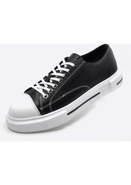 9901 Siyah Beyaz Hakiki Deri Sneakers Ayakkabı