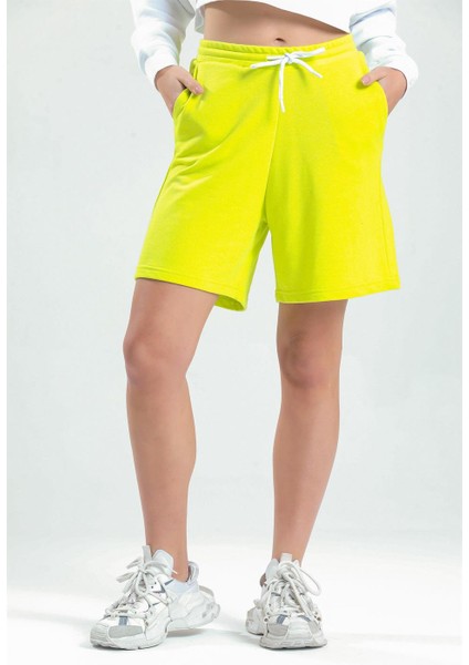 Limon Sarısı Yüksek Bel Basic Şort modelleri