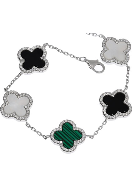 Kadın Üç Renk Yonca Model Gümüş Bileklik