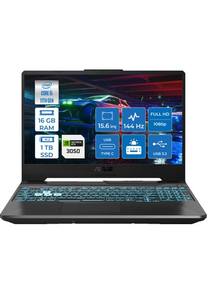 TUF Gaming F15 Intel Core i5 11400H 16 GB 1 TB SSD RTX3050 Freedos 15.6" FHD 144Hz Taşınabilir Bilgisayar FX506HC-HN40904