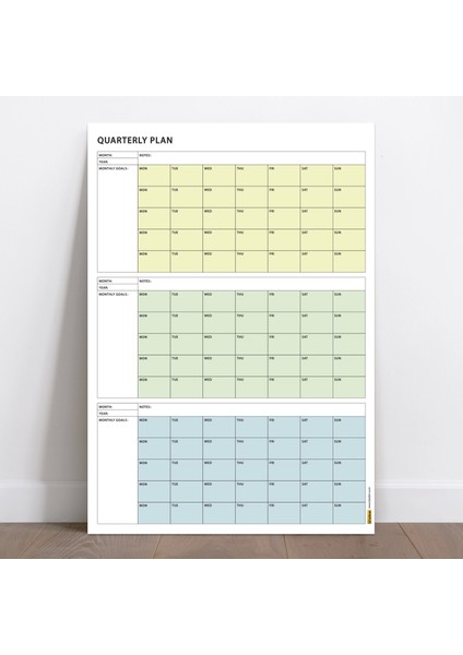 Tarihsiz Üç Aylık Duvar Takvimi, 90 Günlük Plan, Duvar Planlayıcı, Yeşil Renk - 35X50 cm