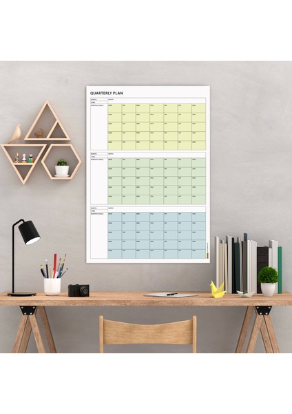 Tarihsiz Üç Aylık Duvar Takvimi, 90 Günlük Plan, Duvar Planlayıcı, Yeşil Renk - 35X50 cm fiyatları