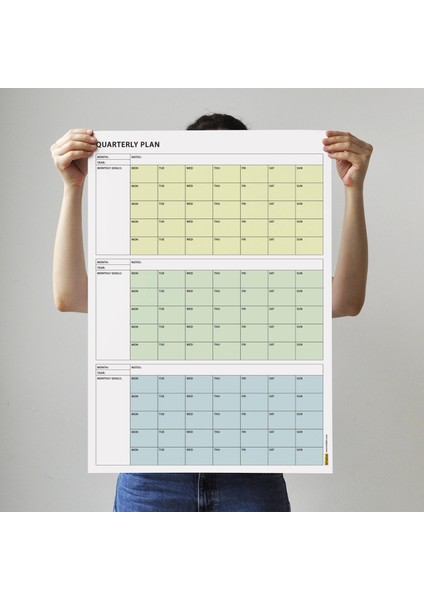 Tarihsiz Üç Aylık Duvar Takvimi, 90 Günlük Plan, Duvar Planlayıcı, Yeşil Renk - 35X50 cm fırsatları