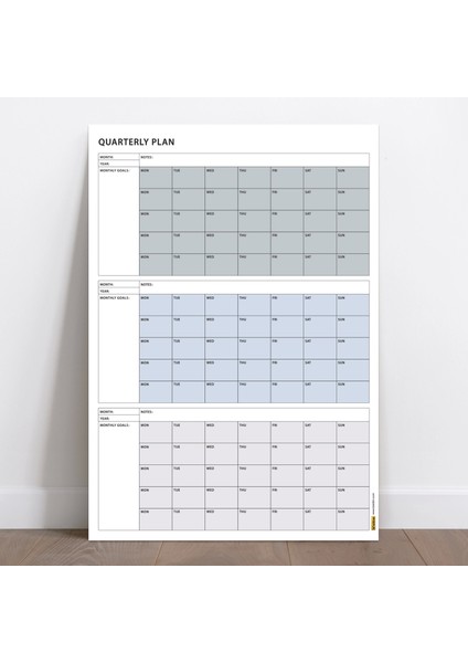 Tarihsiz Üç Aylık Duvar Takvimi, 90 Günlük Plan, Duvar Planlayıcı, Gri Renk - 70X100 cm fiyatları