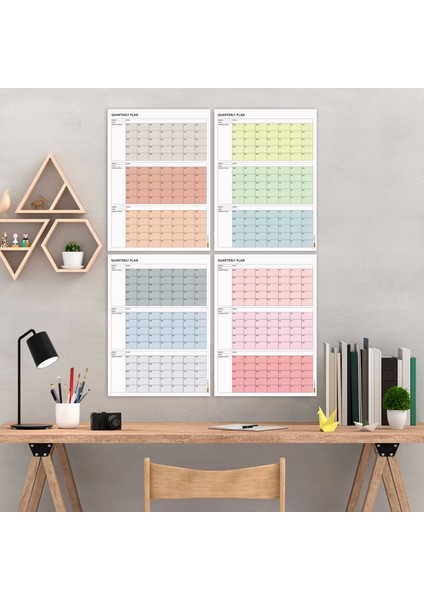 Tarihsiz Üç Aylık Duvar Takvimi, Üç Aylık Planlayıcı, Yıllık Duvar Planlayıcı, Boho Color - 50X70 cm