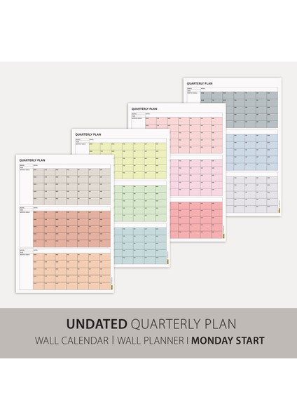 Tarihsiz Üç Aylık Duvar Takvimi, Üç Aylık Planlayıcı, Yıllık Duvar Planlayıcı, Boho Color - 50X70 cm fiyatları