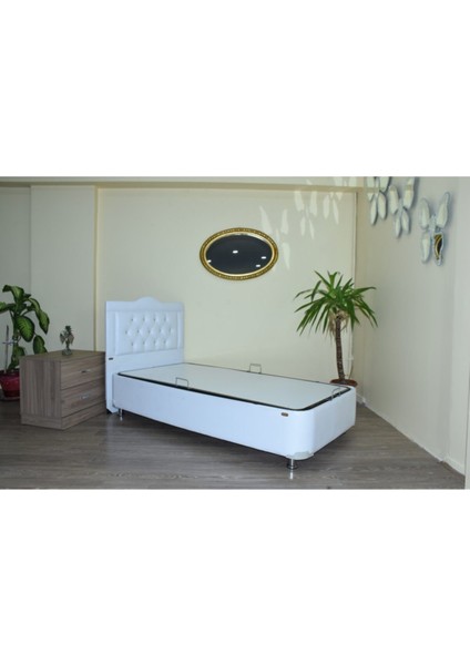 Baza Başlık Sunideri Beyaz Silinir Kumaş Model Kapitone Metal Fırın Boya 90*190 Yatak El Yapım