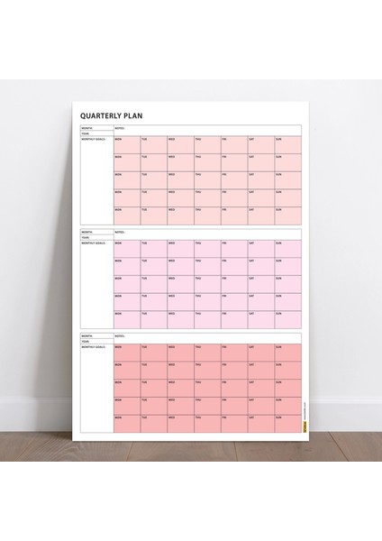 Tarihsiz Üç Aylık Duvar Takvimi, 90 Günlük Plan, Duvar Planlayıcı, Pembe Renk - 50X70 cm fiyatları