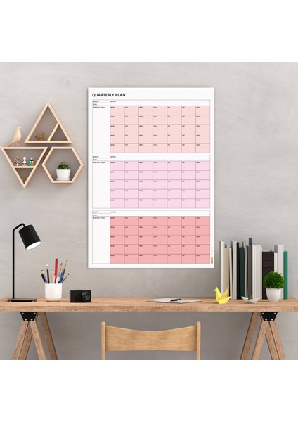 Tarihsiz Üç Aylık Duvar Takvimi, 90 Günlük Plan, Duvar Planlayıcı, Pembe Renk - 50X70 cm modelleri