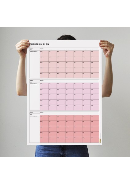 Tarihsiz Üç Aylık Duvar Takvimi, 90 Günlük Plan, Duvar Planlayıcı, Pembe Renk - 50X70 cm fırsatları