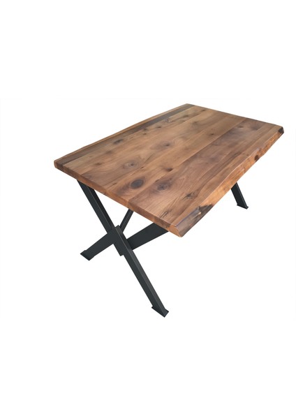 Masa Sabit Ceviz Kaplama Masa Tabla Kütük Desen Model Metal Çelik x Ayak El Yapım