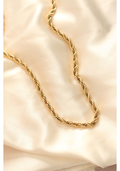 316L Çelik Kararmaz Altın Renk 60 cm Kalın Burgu Zincir Kolye