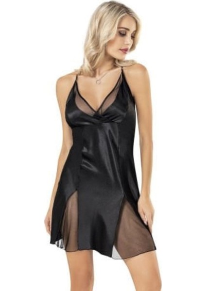 Kadın Siyah Saten Gecelik ST-411