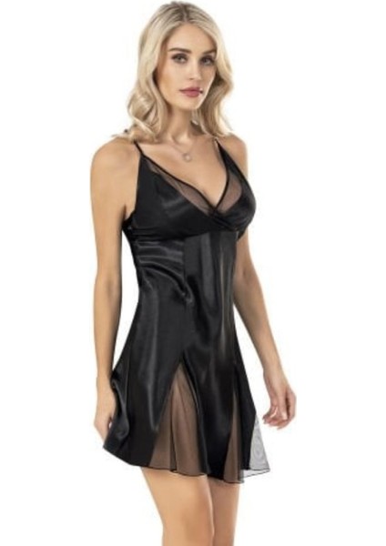 Kadın Siyah Saten Gecelik ST-411 fiyatları