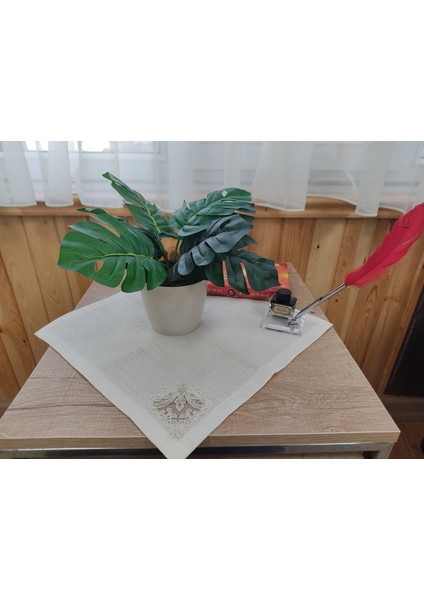 Monstera Devetabanı Beyaz Saksıda Yapay Çiçek