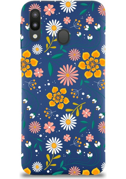 Samsung Galaxy M20 ile Uyumlu Lansman Çiçek Tasarımlı Içi Kadife Kapak Kılıf