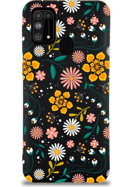Samsung Galaxy M31 ile Uyumlu Lansman Çiçek Tasarımlı Içi Kadife Kapak Kılıf