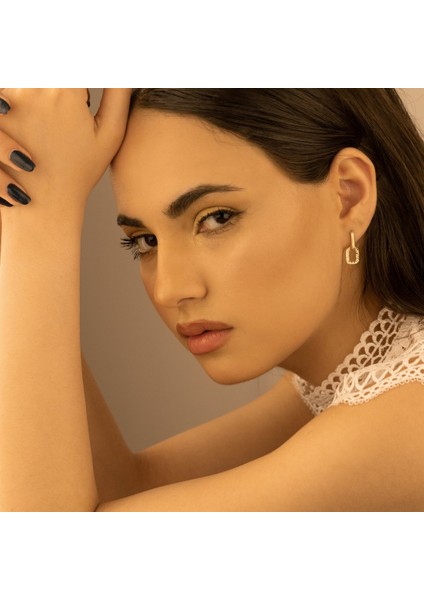 Lazer Kesimli Kare 925 Ayar Rose Renk Sallantılı Gümüş Küpe modelleri