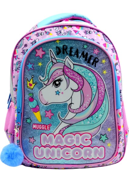 2 Bölmeli Unicorn Pembe Okul Sırt Çantası (MU-7822)