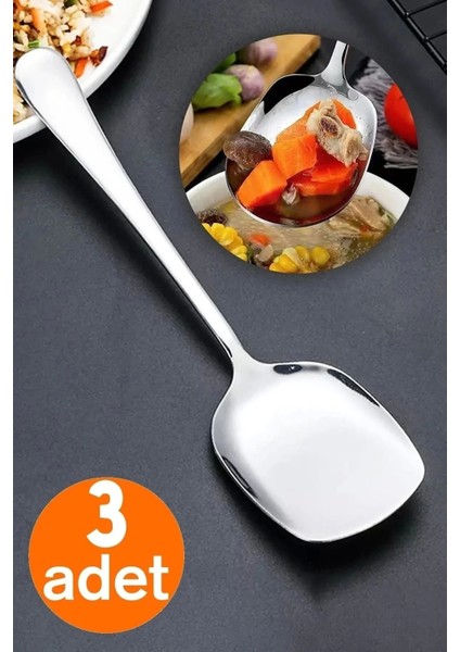Servis Kaşığı Seti 3 Lü Çelik Paslanmaz Salata Pasta Börek Fırın Tavuk Patates Servis Kaşığı Lüx Paslanmaz Mutfak Servis Kaşığı Seti