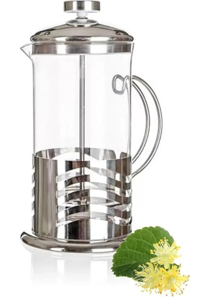 French Press Bitki Çayı Demliği 350 Ml. Metal Kulplu Çok Amaçlı Ölçü Kabı Cam French Press