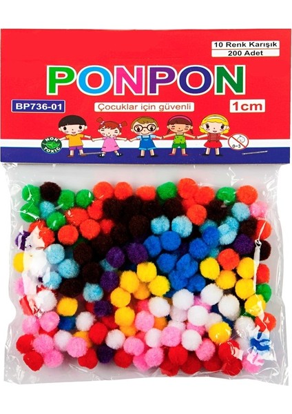 Küçük Boy Renkli Ponpon Seti 1cm 200 Adet