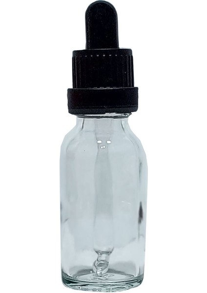 Şeffaf Cam Şişe 50 Adet x 20 ml Cam Damlalıklı Siyah Kapaklı