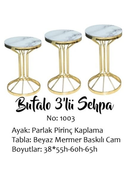 Zigon Brc Model Bufalo Beyaz Mermer Temper Cam Metal Transmisyon Gold Renk Kaplama Ayak El Yapımı
