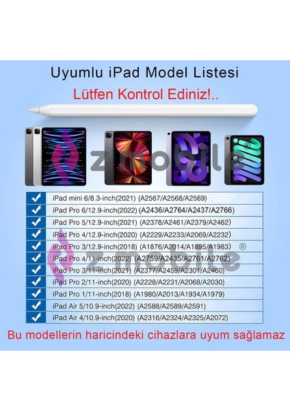 iPad Pro 12.9"  4. 5. 6. Nesil Tablet Kalemi Avuç Içi Reddi ve Eğim Özellikli Manyetik Şarjlı Kalem