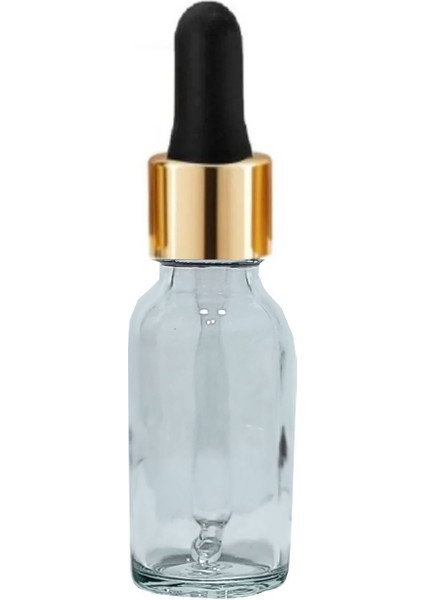Şeffaf Cam Şişe 50 Adet x 20 ml Cam Damlalıklı Altın Renk Kapaklı