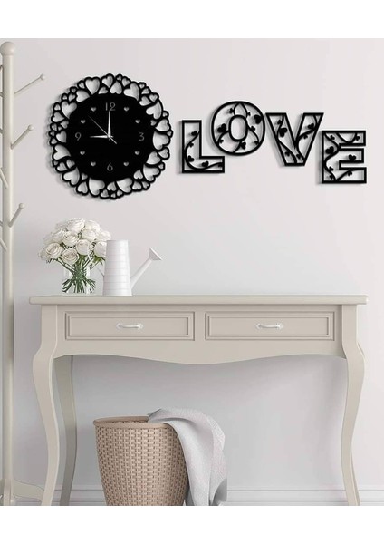 Planet Store Ahşap Love Tablo ve Duvar Saati Model 4