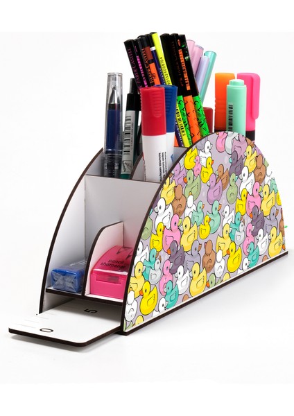Ahşap Vip Şirin Hayvanlar Model Gökkuşağı Cetvelli Masaüstü Kalemlik Organizer Montajlı Kutulu